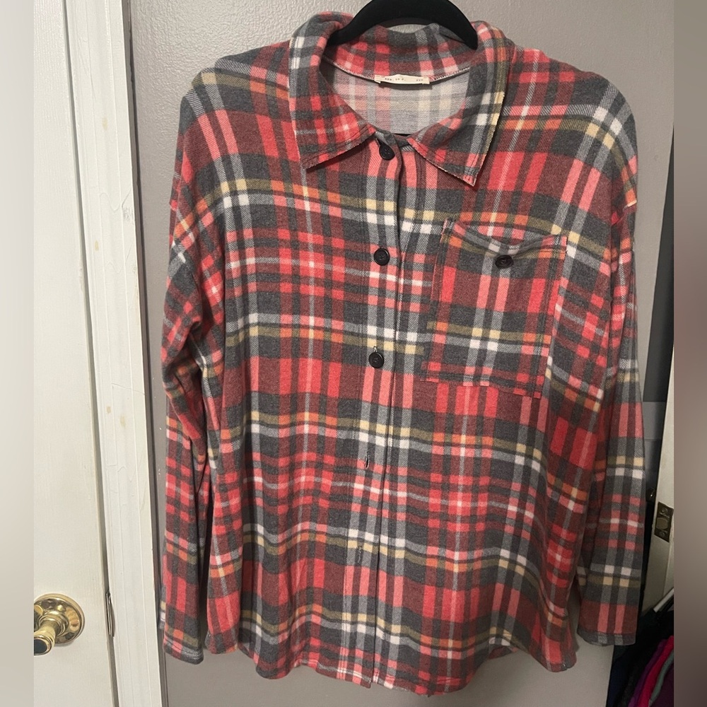 Plaid Button Down Shirt Red